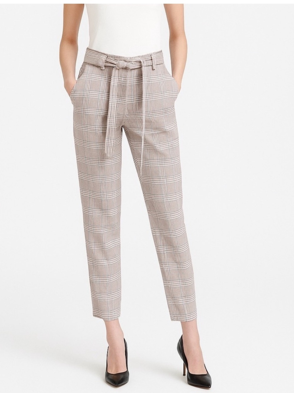 Joie Plaid Pants Sz 6 Blue Tan And Cream High Rise Straight Leg